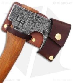 Hoffman Blacksmithing 12" Bearded Hatchet Axe W/ Ash Handle - Natural Finish -Rambo Knives Shop Hoffman Blacksmithing 12in Bearded Hatchet Axe Ash Handle Natural Finish BHQ 51260 jr sheath