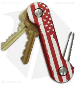 KEY-BAR Preamble W/ American Flag Red Aluminum Pocket Key Holder/Organizer