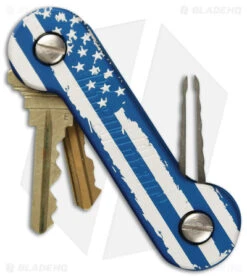 KEY-BAR Preamble W/ American Flag Blue Aluminum Pocket Key Holder/Organizer