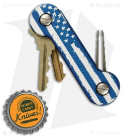 KEY-BAR Preamble W/ American Flag Blue Aluminum Pocket Key Holder/Organizer -Rambo Knives Shop Keybar Blue Anodized Aluminum Flag BHQ 99588 jr bottlecap