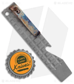 Maverick Customs Pocket Pry Bar Tool Frag Stonewash/Flamed Titanium (4") -Rambo Knives Shop Maverick Customs 4in Ti Pocket Pry Bar Tool Frag Gray Blue Flame BHQ 174221 jr bottlecap