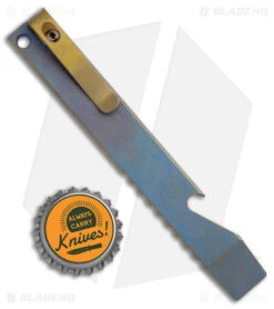 Maverick Customs Pocket Pry Bar Tool SW Blue/Yellow Jimped Titanium (5") -Rambo Knives Shop Maverick Customs 5in Ti Pocket Pry Bar Tool Milled Blue Yellow BHQ 174251 jr bottlecap