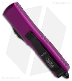 Microtech UTX-85 S/E OTF Automatic Knife Violet (3.125" Black Serr) -Rambo Knives Shop Microtech UTX 85 SE OTF Automatic Knife Violet 3in Black Serr BHQ 181946 td side