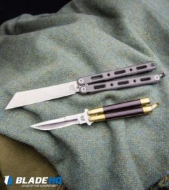 Benchmade 87 Ti Bali-Song Butterfly Knife Titanium (4.5" Satin) -Rambo Knives Shop Vintage Bali Song USA Jody Samson Butterfly Knife Micarta Brass Satin BHQ 68583 kp vintage blanket web
